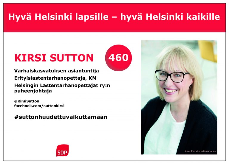 Äänestä Kirsi Sutton Helsingin valtuustoon